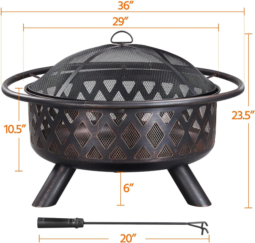 Yaheetech Fire Pit 36in Outdoor Wood Burning Fire Pits Wood Large Fire Bowl f...
