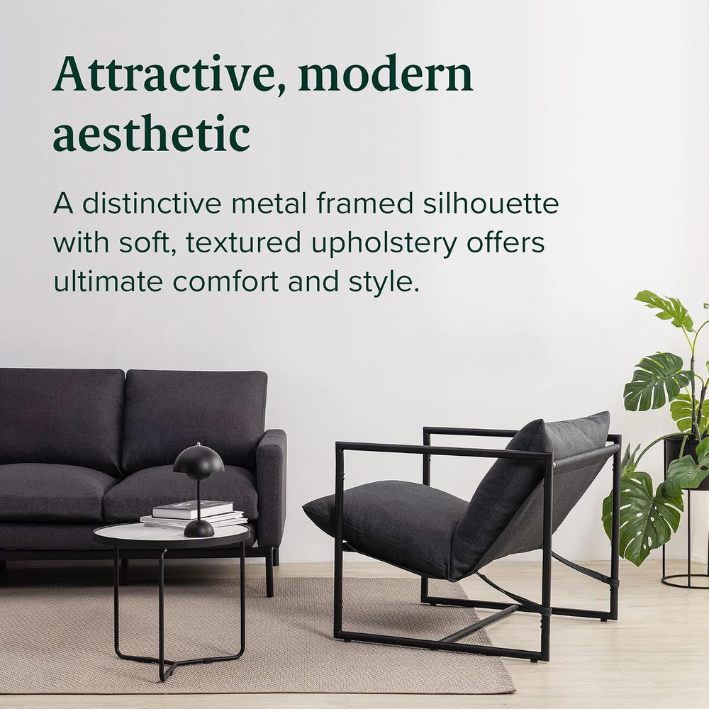 Zinus Aidan Sling Accent Chair, Metal Framed Armchair with Shredded Foam Cush...
