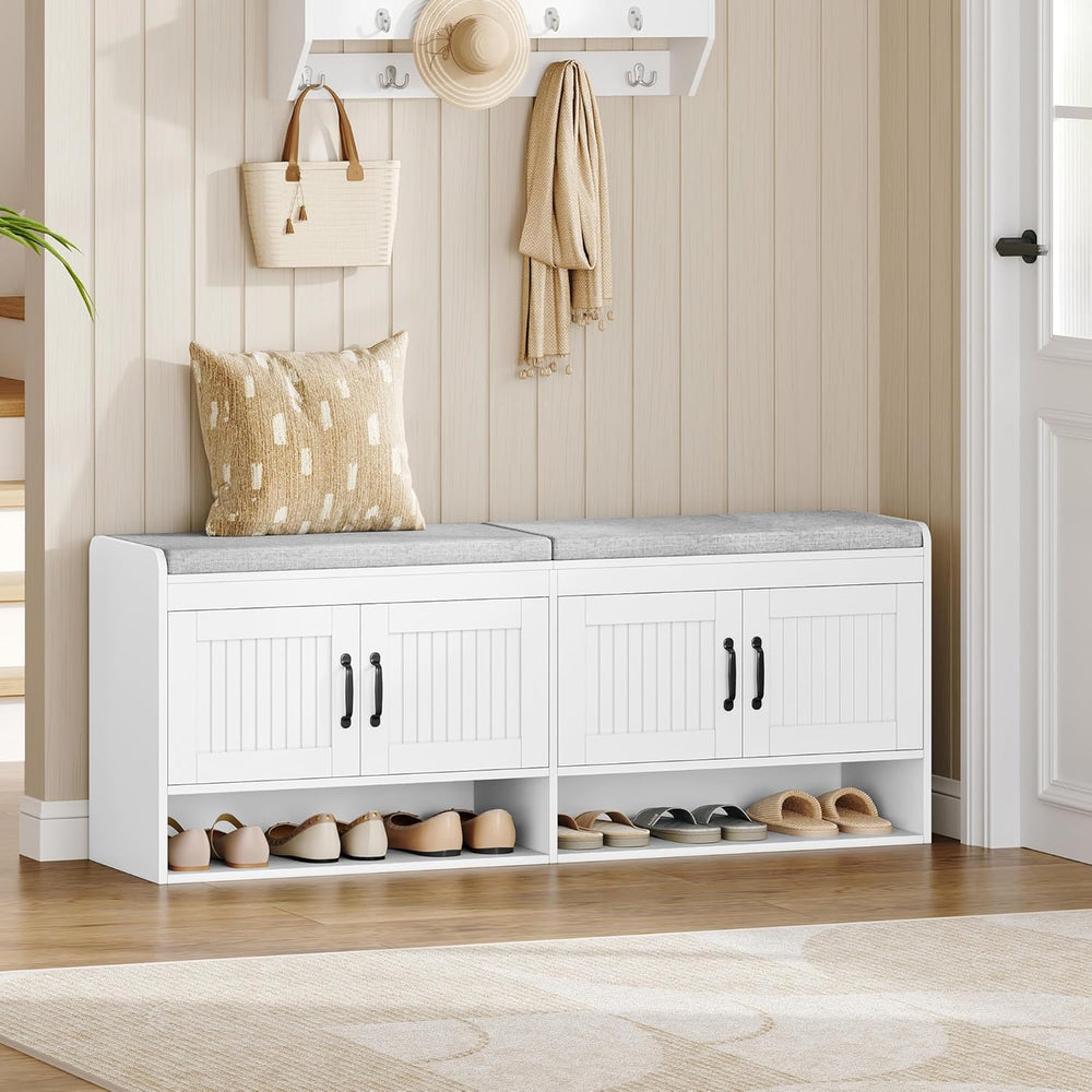 Hzuaneri 55.1" Shoe Storage Bench, Shoe Bench with 4 Doors & Padded ...