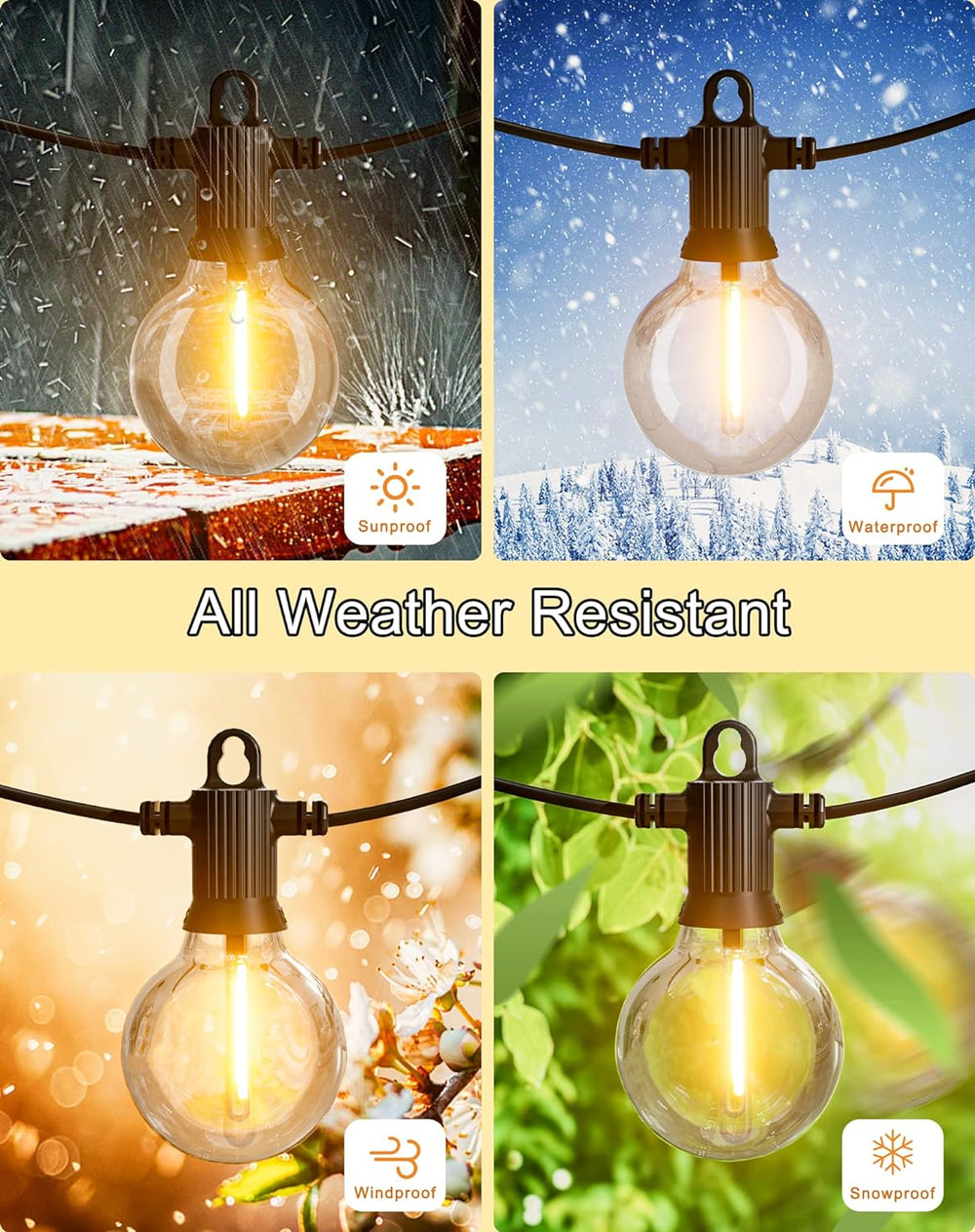 Zuske Outdoor String Lights, 200FT Patio Lights with 100 Shatterproof G40 Glo...
