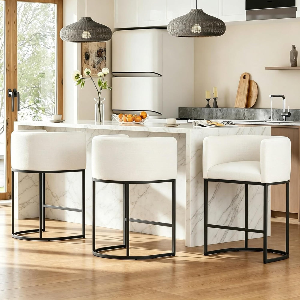 26" H Counter Height Bar Stools Set of 2, Modern Barrel Counter Stools w...