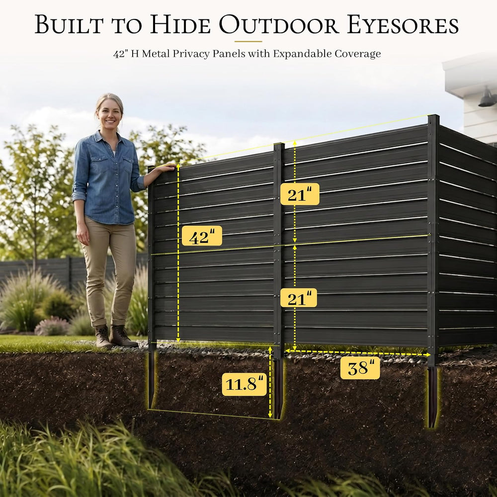 Air Conditioner Fence 3 Panels, 42" H x 9.5 FT W Metal Outdoor Privacy S...