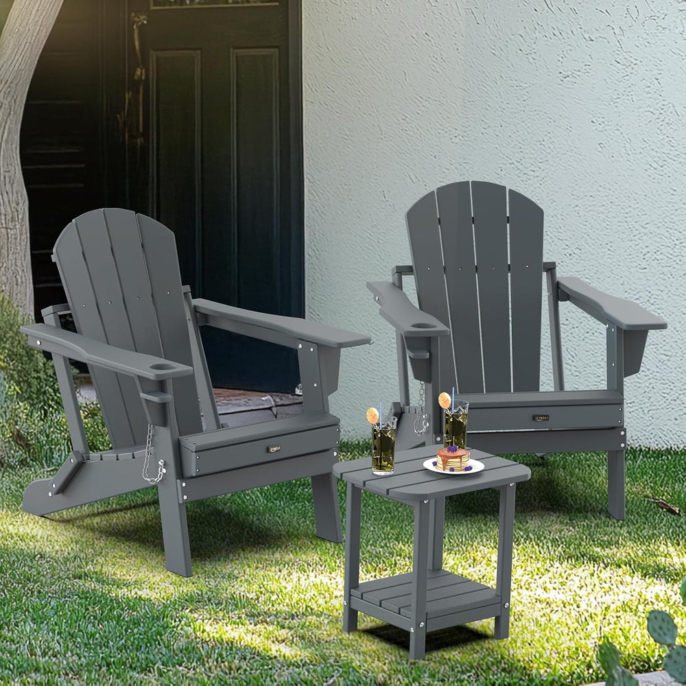 VINGLI Outdoor Side Table, 2-Tier HDPE Adirondack Side Table with Storage, We...