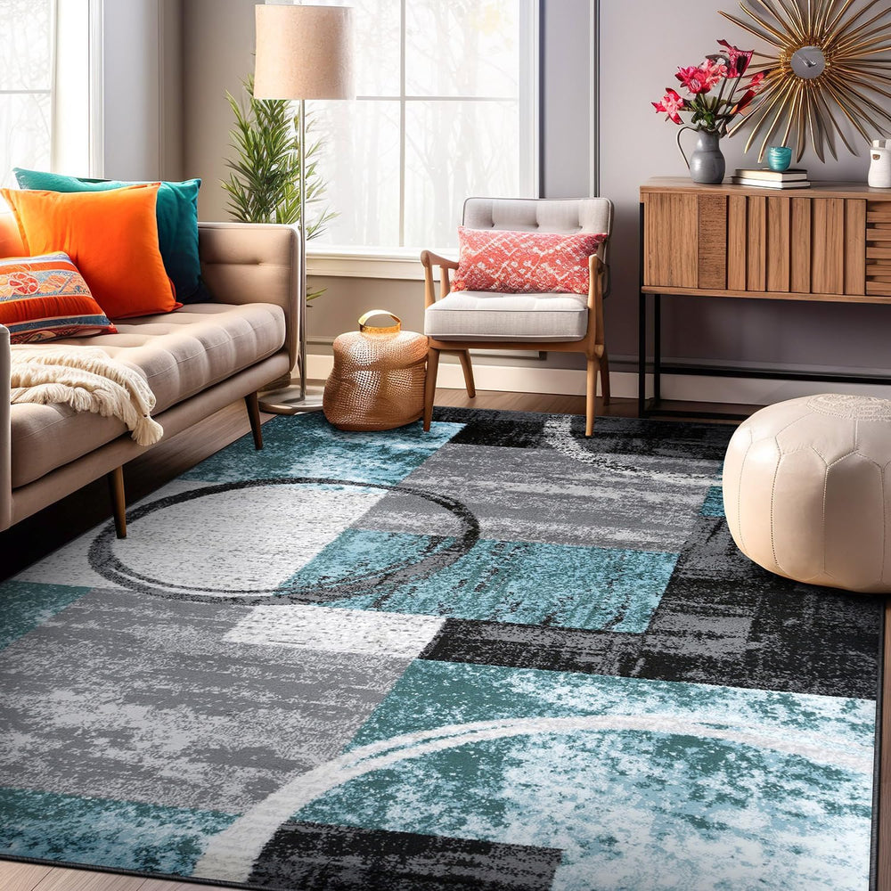 Rugshop Circle Design Contemporary Fade-Resistant Area Rug Gray 12' x 15&...