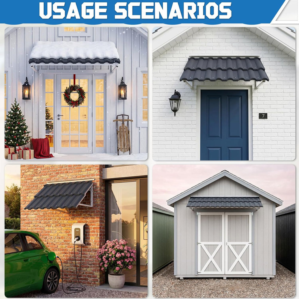 Aluminum Door Awning, 6-Level Adjustable Front Door Canopy, 52"x31"