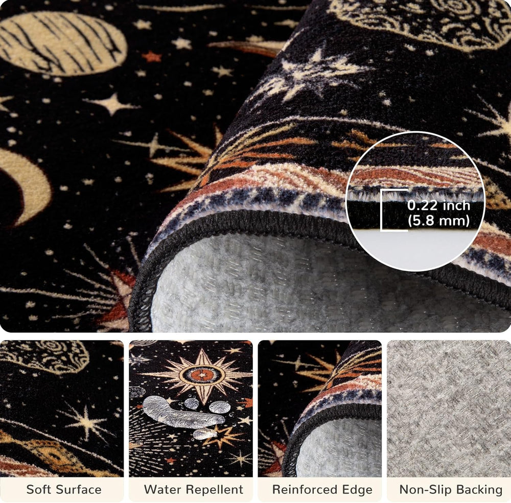 Vacuum-Friendly, 8x10 Washable Area Rug, Black Gold Beige Red