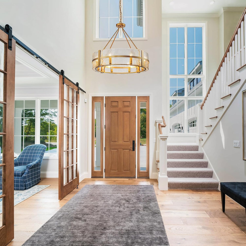 28" Gold Drum Chandelier, Modern Glass Chandeliers for Dining Room