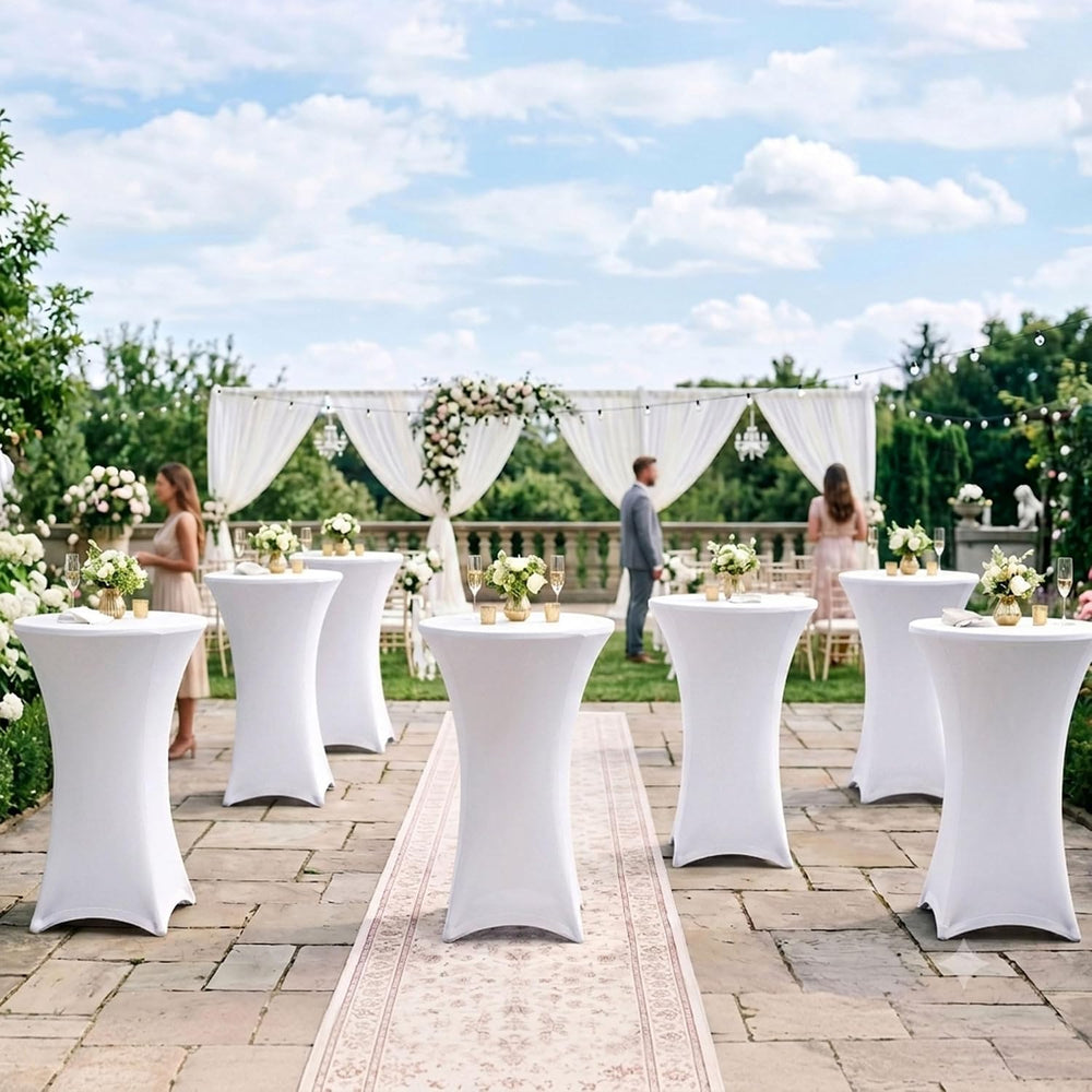 Cocktail Table Covers-White Spandex Round High Top Table Cloths Party