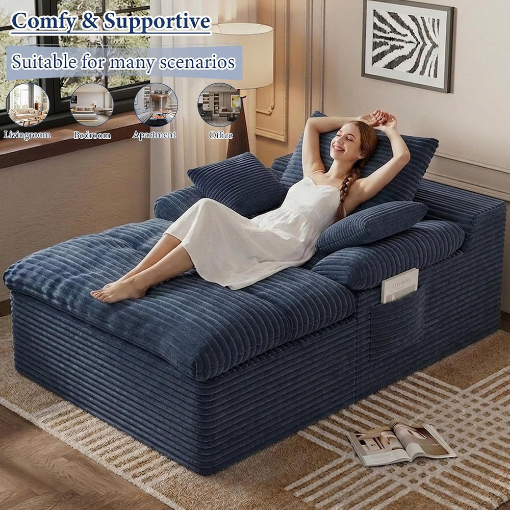 65" Chaise Lounge Chair Indoor, Oversized Boneless Chaise Lounge | No As...