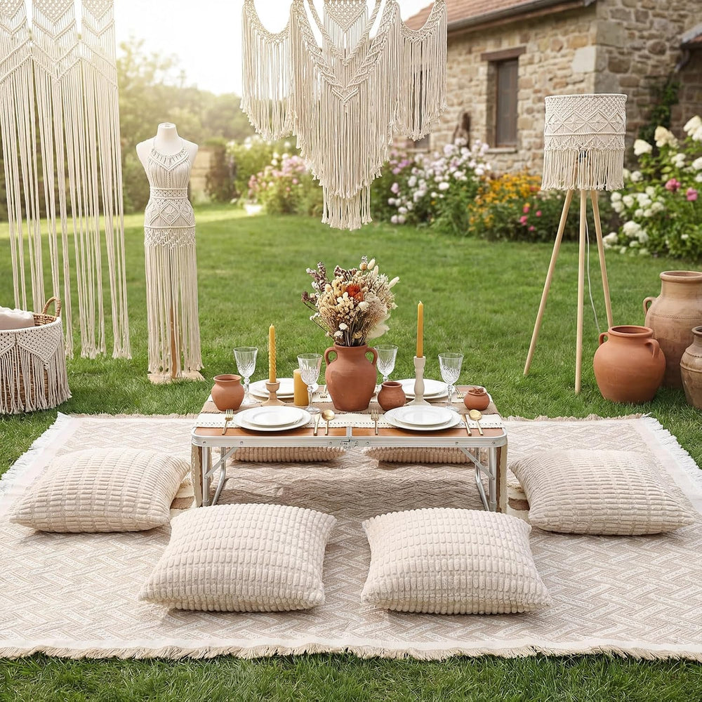 9 Pcs Extra Large Outdoor Boho Picnic Blanket 91'' x 71'' Fol...