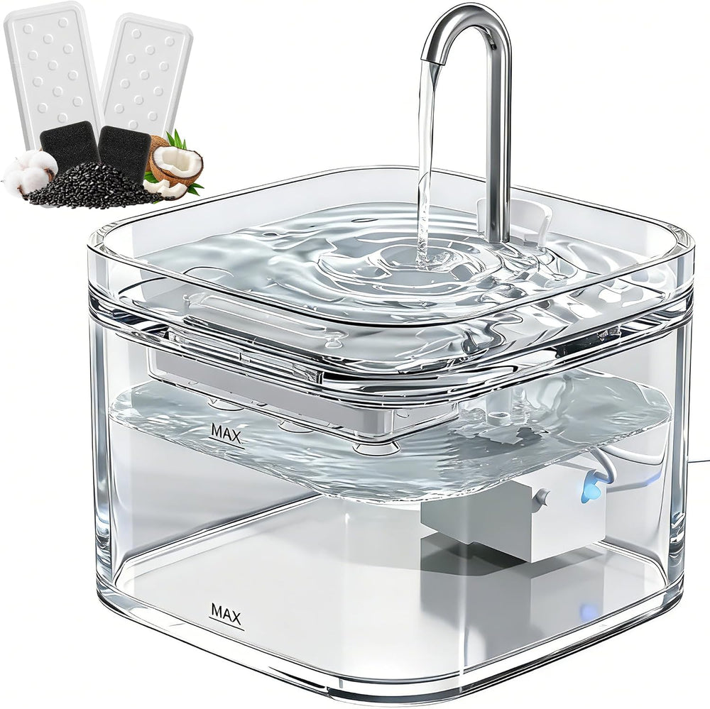 PETTEN Glass Cat Water Fountain,Easy Clean,No Plastic(78oz/2.5L)