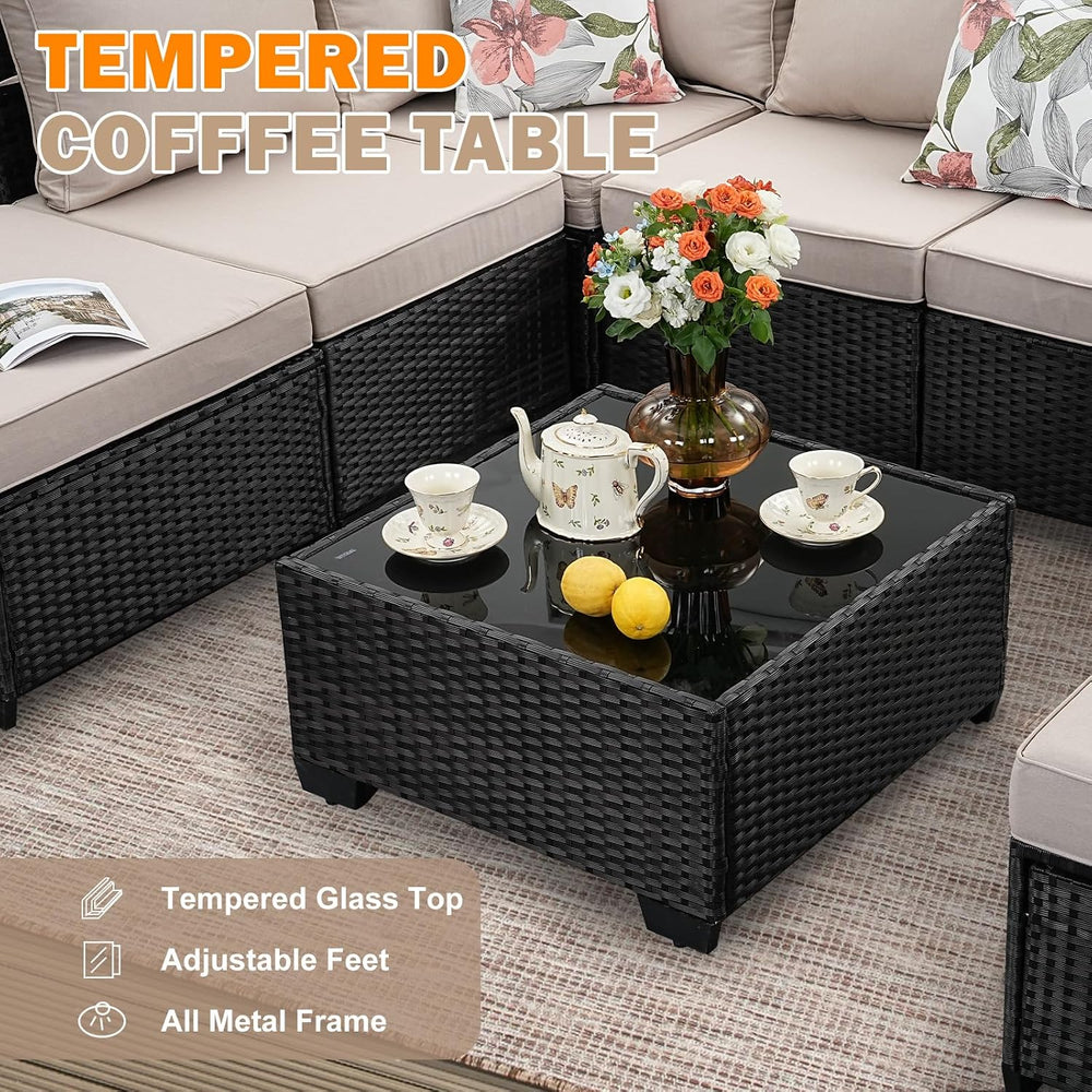 5-Piece Outdoor Patio Furniture Set, Modular Wicker Sectional Sofa with Thick...
