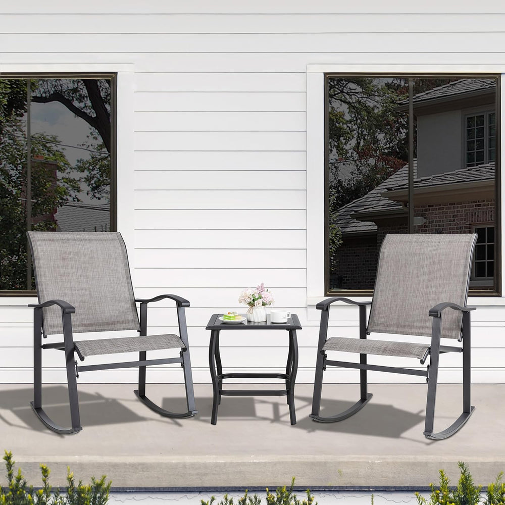 Shintenchi 3 Piece Rocking Bistro Set, Outdoor Furniture with Rocker Chairs a...