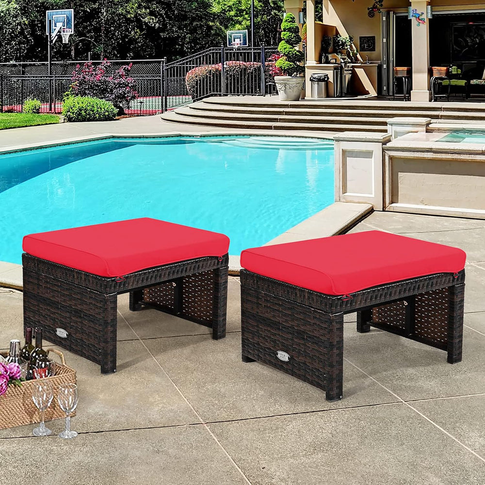 Tangkula 2 Pieces Patio Rattan Ottomans, All Weather Outdoor Footstool Footre...