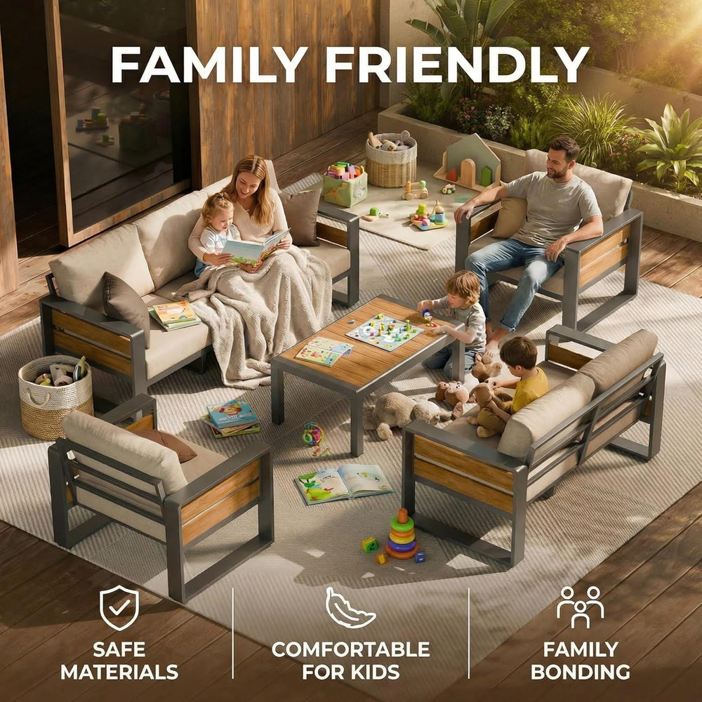 ZANDOR Aluminum Outdoor Patio Furniture Set with Table,5 Seat, Grey