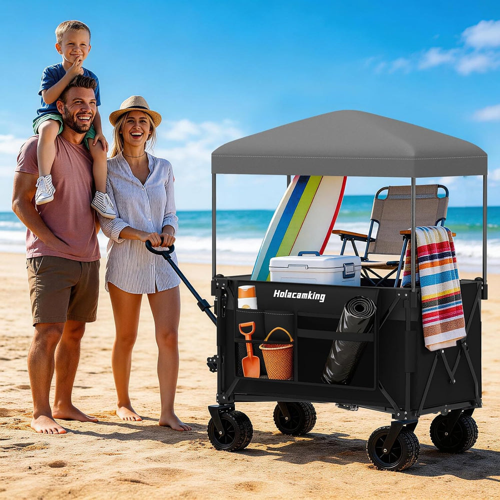 Collapsible Canopy Wagon Cart, All-Terrain Big Wheels, Black