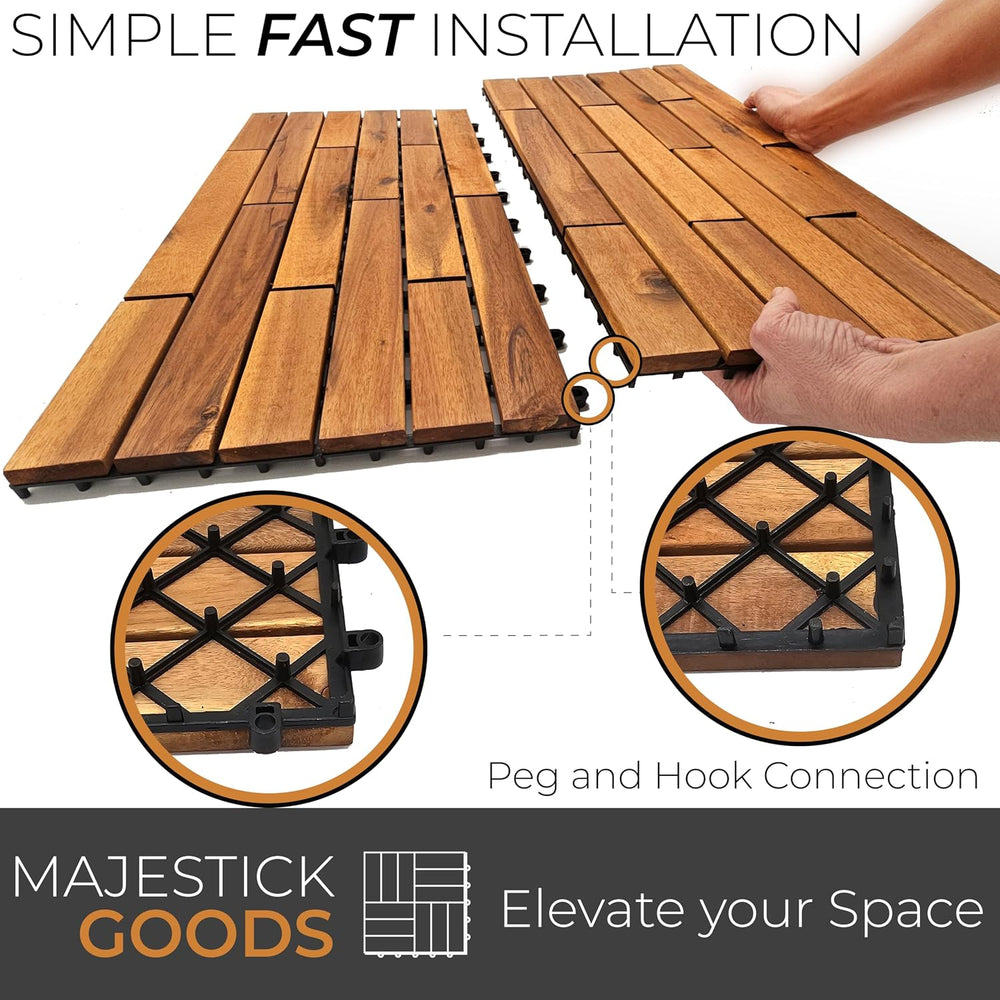 Majestick Goods 6-Pack Longboard Acacia Wood Interlocking Deck Tiles