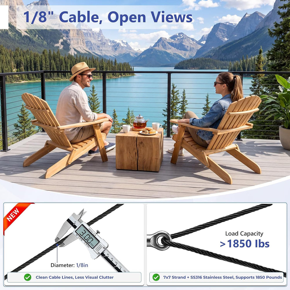 4-8ft Modular 42in Cable Railing Level Post Kit with Handrail