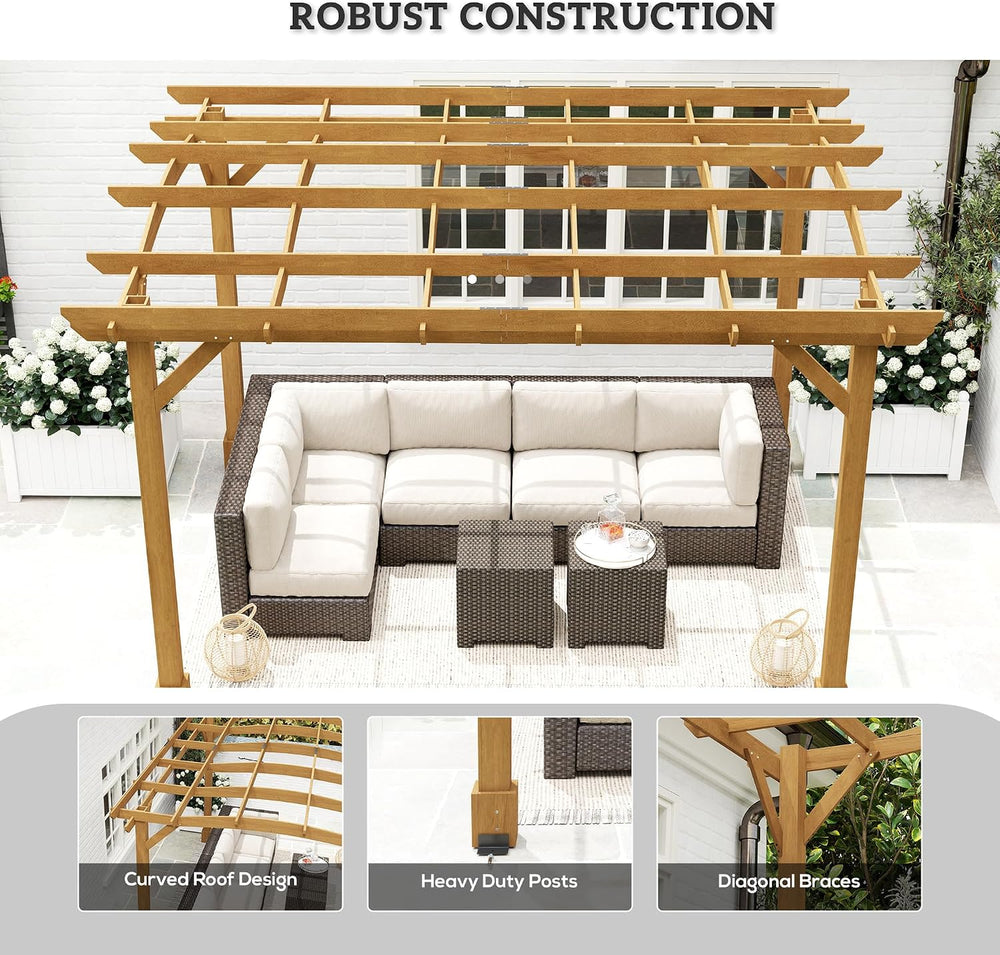 Outsunny 10' x 12' Outdoor Pergola with Arched Roof Wood Gazebo Dark ...