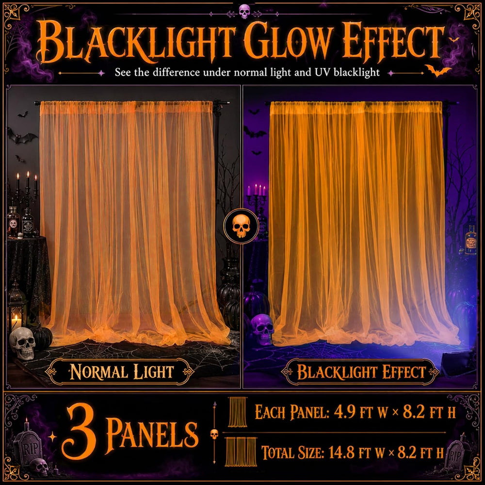 Mega-L Halloween Decorations, 3 Pack Halloween Tulle Backdrop Curtains