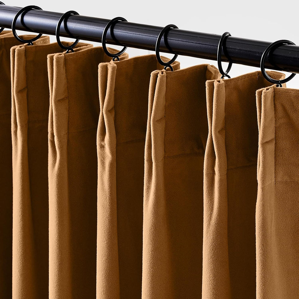 Lazzzy Gold Brown Blackout Velvet Curtains 84 Inch Length Pinch Pleated Therm...