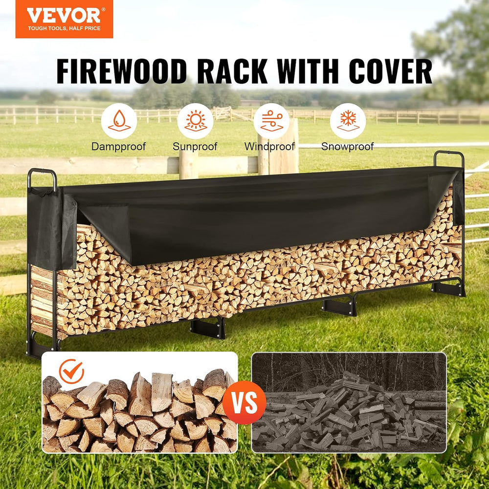 VEVOR 12.7FT Outdoor Firewood Rack with Cover, Firewood Holder for 3/4 Cord