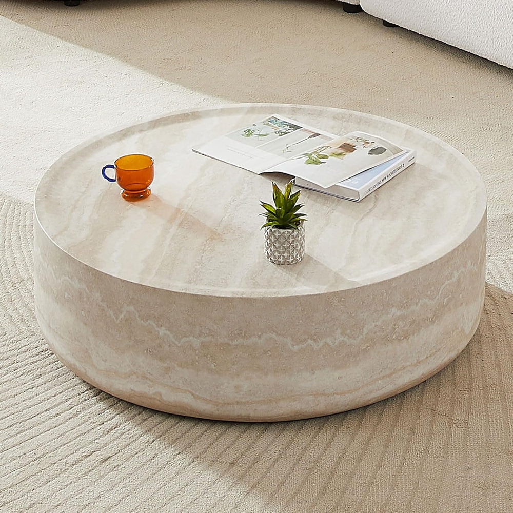 Round Coffee Table for Living Room Circle Coffee Table Faux Marble Pattern Co...