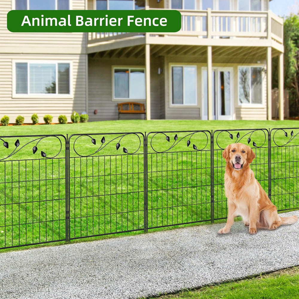Black Metal Garden Fence 30in(H)X12ft(L) 6 Panels Decorative Garden Fencing