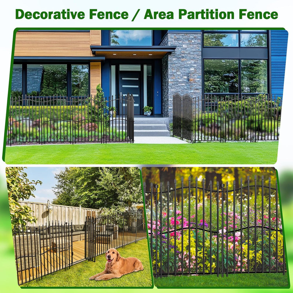 8 Panels No Dig Decorative Garden Fence with Gate - 40in H x 18ft L, Tall Hea...