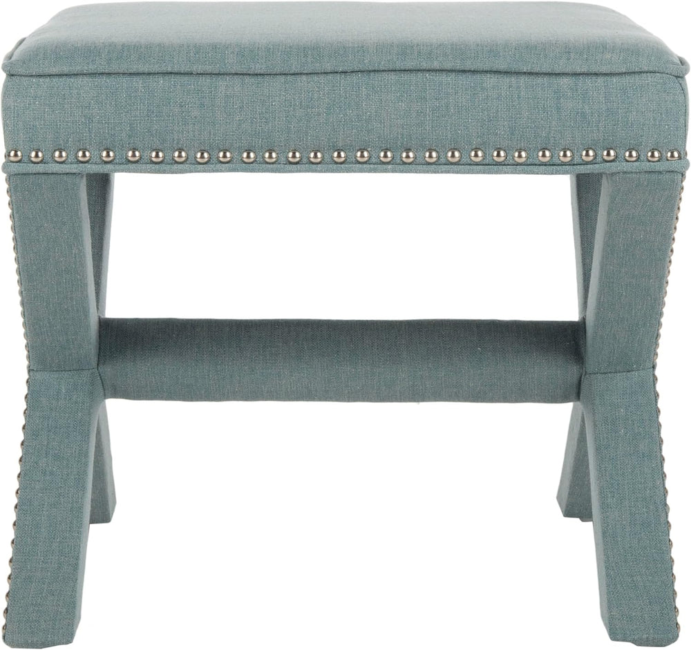 Safavieh Home Collection Palmer Sky Blue with Silver Nailhead Trim X-Bench Ot...