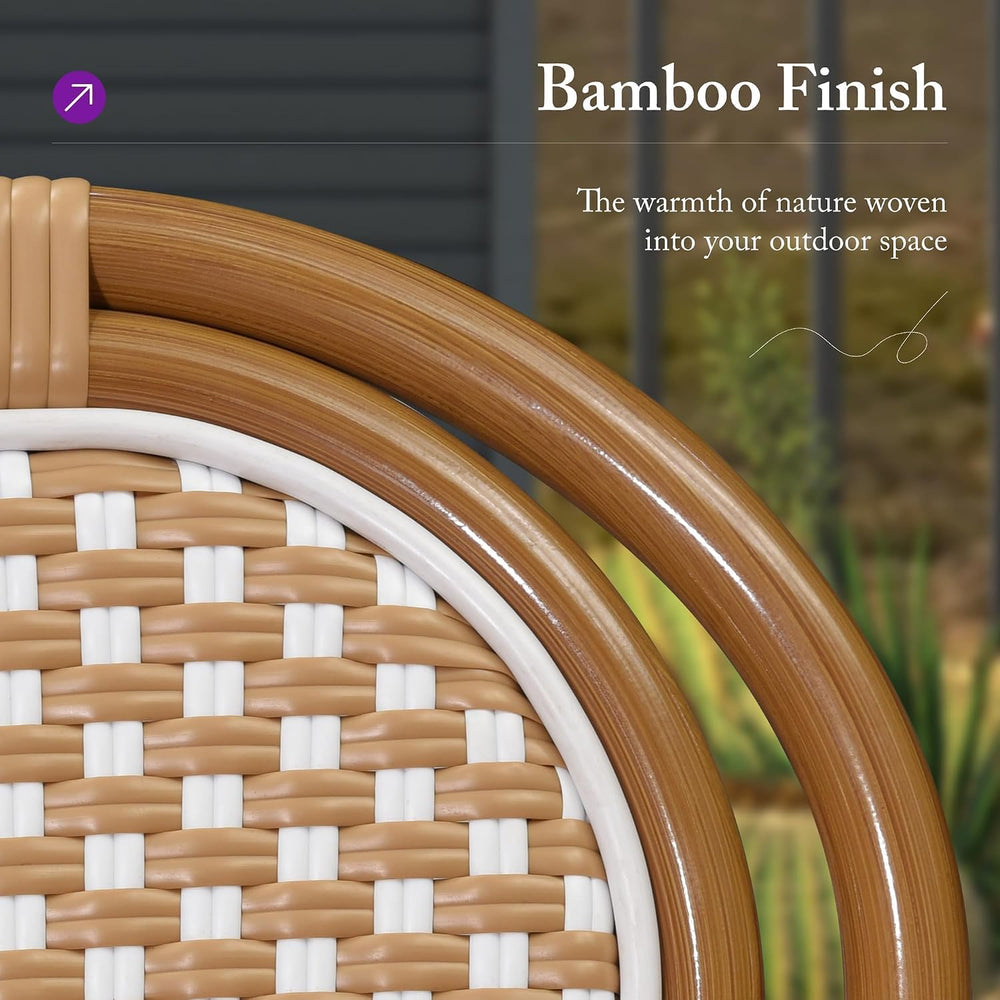 PURPLE LEAF Patio Dining Chair Set of 2 Bamboo Finish Amber White