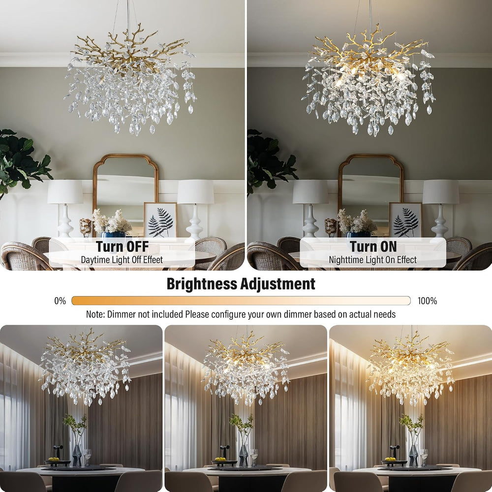 23.6" Modern Gold Tree Branch Chandelier, 8-Light Crystal Chandelier, Lu...