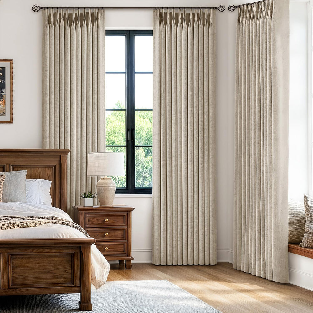 MIULEE 4 Panels Pinch Pleated 100% Blackout Linen Curtains 40"x90" ...