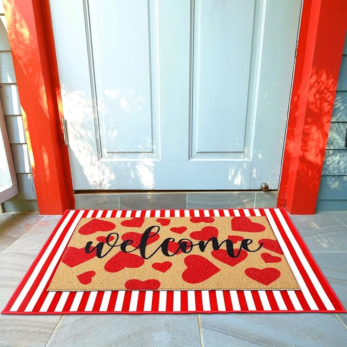 Tinideya 2 Pcs Door Mat Welcome Non Slip Coir Mats Floor Layering Doormats Se...