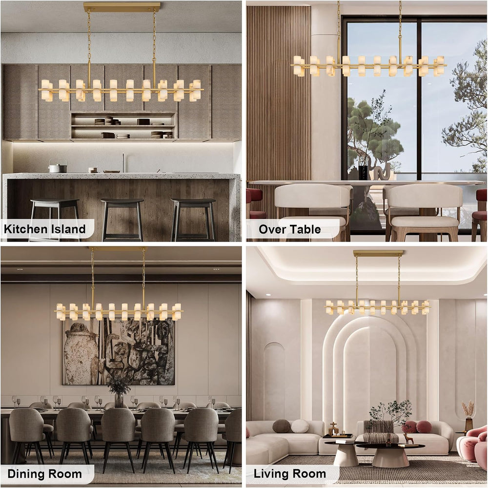 Alabaster Rectangular Chandelier for Dining Room, L54in Modern Chandeliers, A...