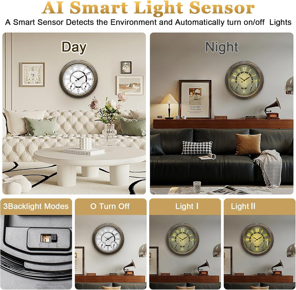 Pytha Sight 15 Inch Metal Illuminated Outdoor Clocks for Patio Waterproof