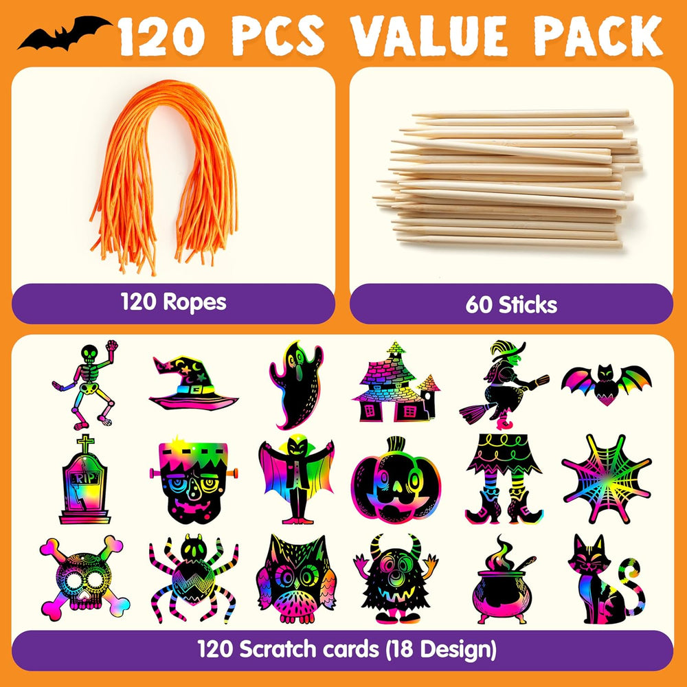 JOYIN 120 Pcs Halloween Rainbow Scratch Art Crafts for Kid, Halloween Party F...