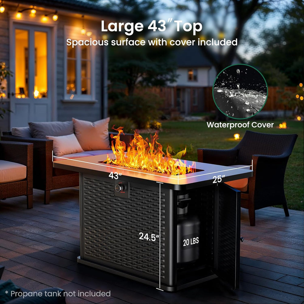 Ciays 43-Inch Rectangular Propane Fire Pit with 60,000 BTU Output, Gas with C...