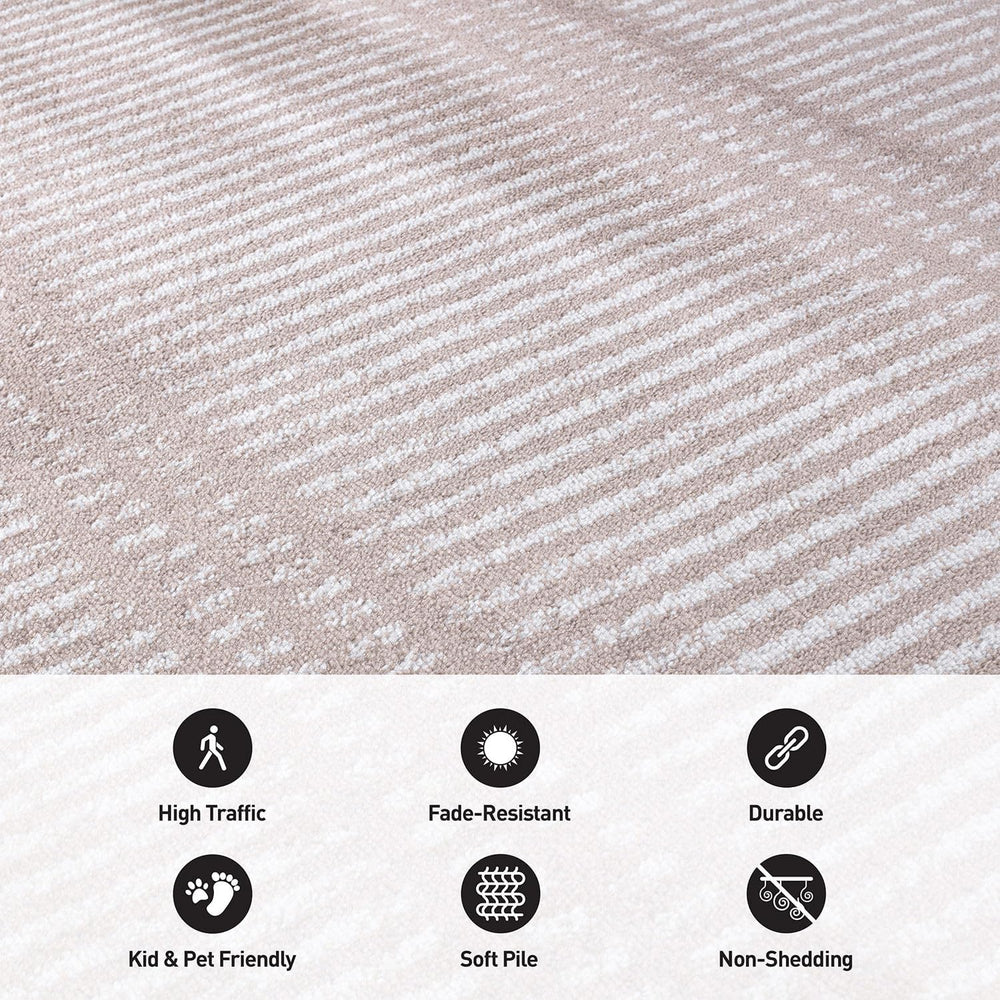 Rugshop Contemporary Stripe Lines High Traffic Area Rug Beige 5' x 7'