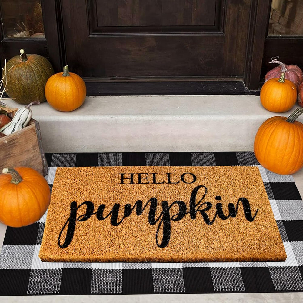 2 Pcs Fall Door Mat Combo Set 100% Coco Coir Welcome Mat + 43 x 28 Inches Buf...