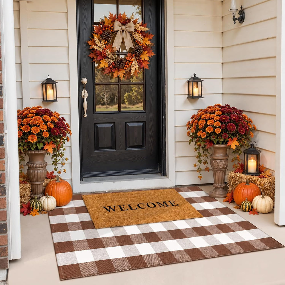 Buffalo Plaid Checkered Rug Fall Front Door Mat Washable Outdoor Rug 3'x5...