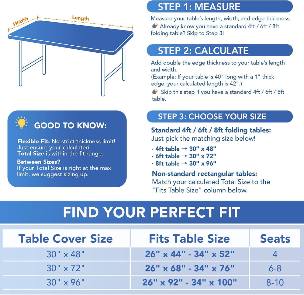 Fitted Tablecloth for 8 Foot Rectangle Tables-White Picnic Table Covers
