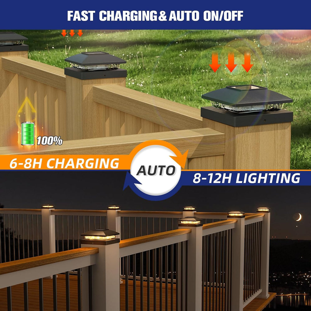 APONUO Solar Post Cap Lights for 4x4 Posts - IP64 Waterproof, 3000K LED, No-W...