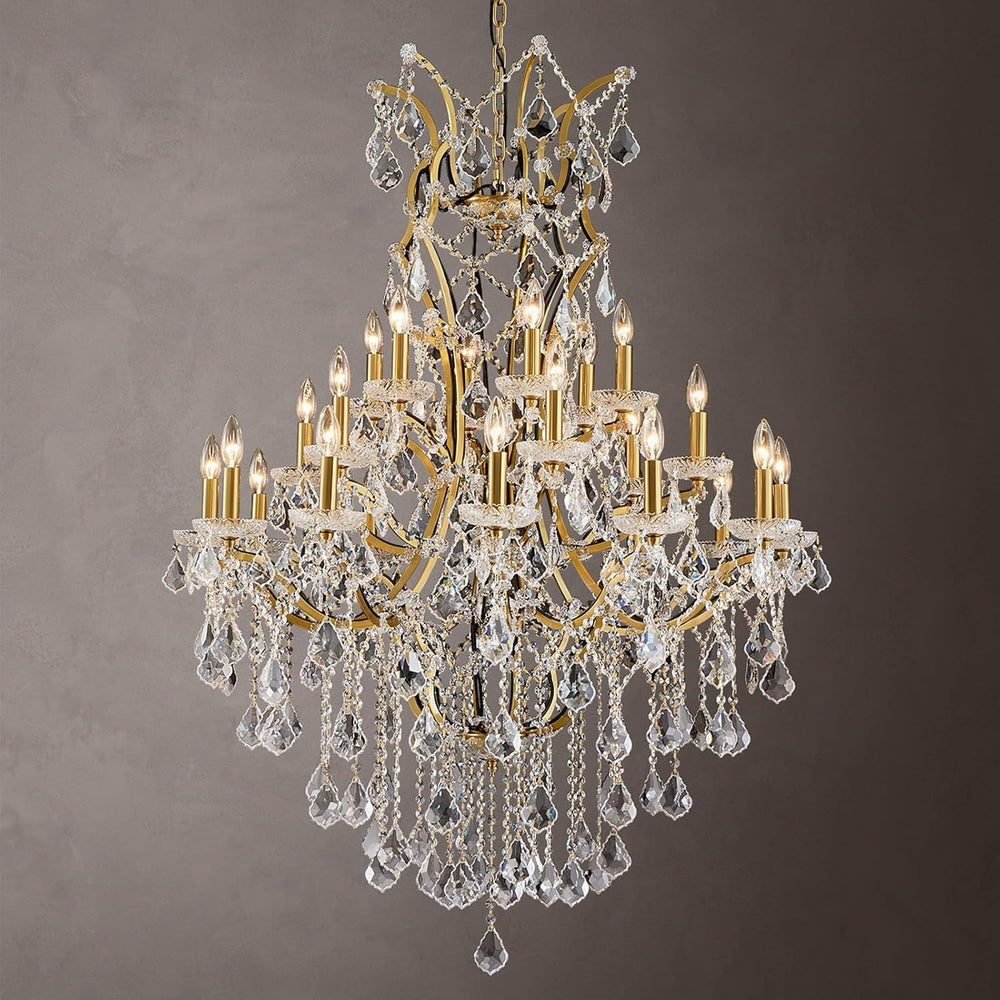 24 Lights Large Crystal Chandeliers for High Ceilings Brass Maria Theresa Cha...