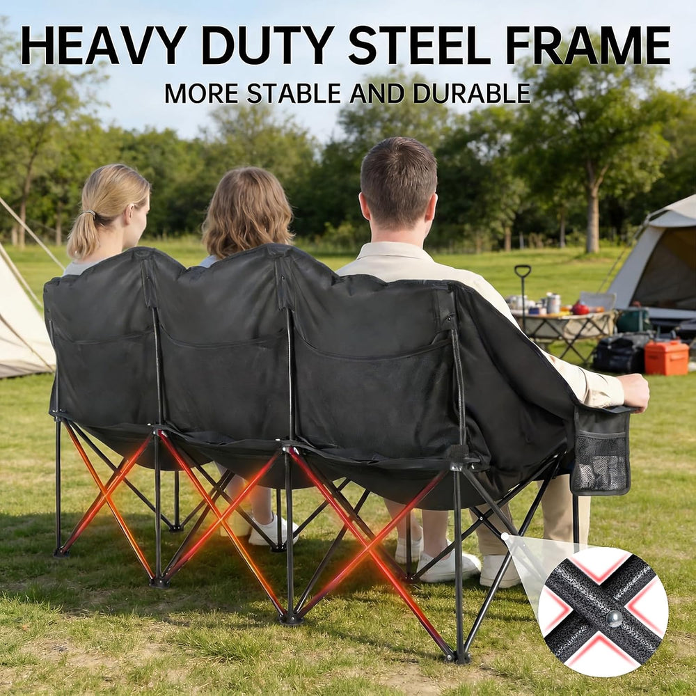 Oversized 3 Person Camping Chair Double Camp Loveseat Lawn Chair