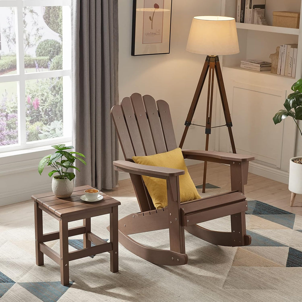 Psilvam HDPE Adirondack Patio Rocking Chair, Brown
