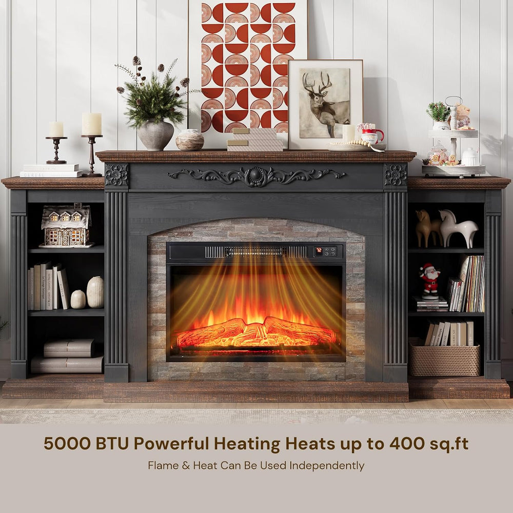 72" Electric Fireplace TV Stand for TVs Up to 85" with Mantel, Black