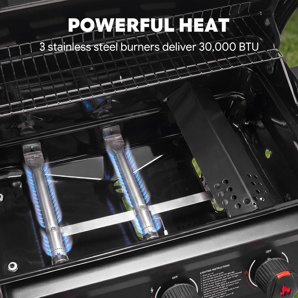 Feasto 3-Burner Propane Gas Grill with Side Burner for Outdoor Cooking