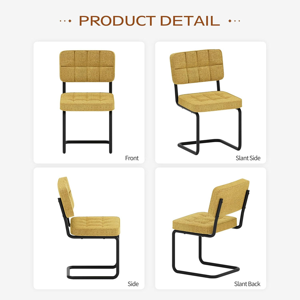 Mid-Century Modern Dining Chairs Set of 2 with Metal Legs, Yellow