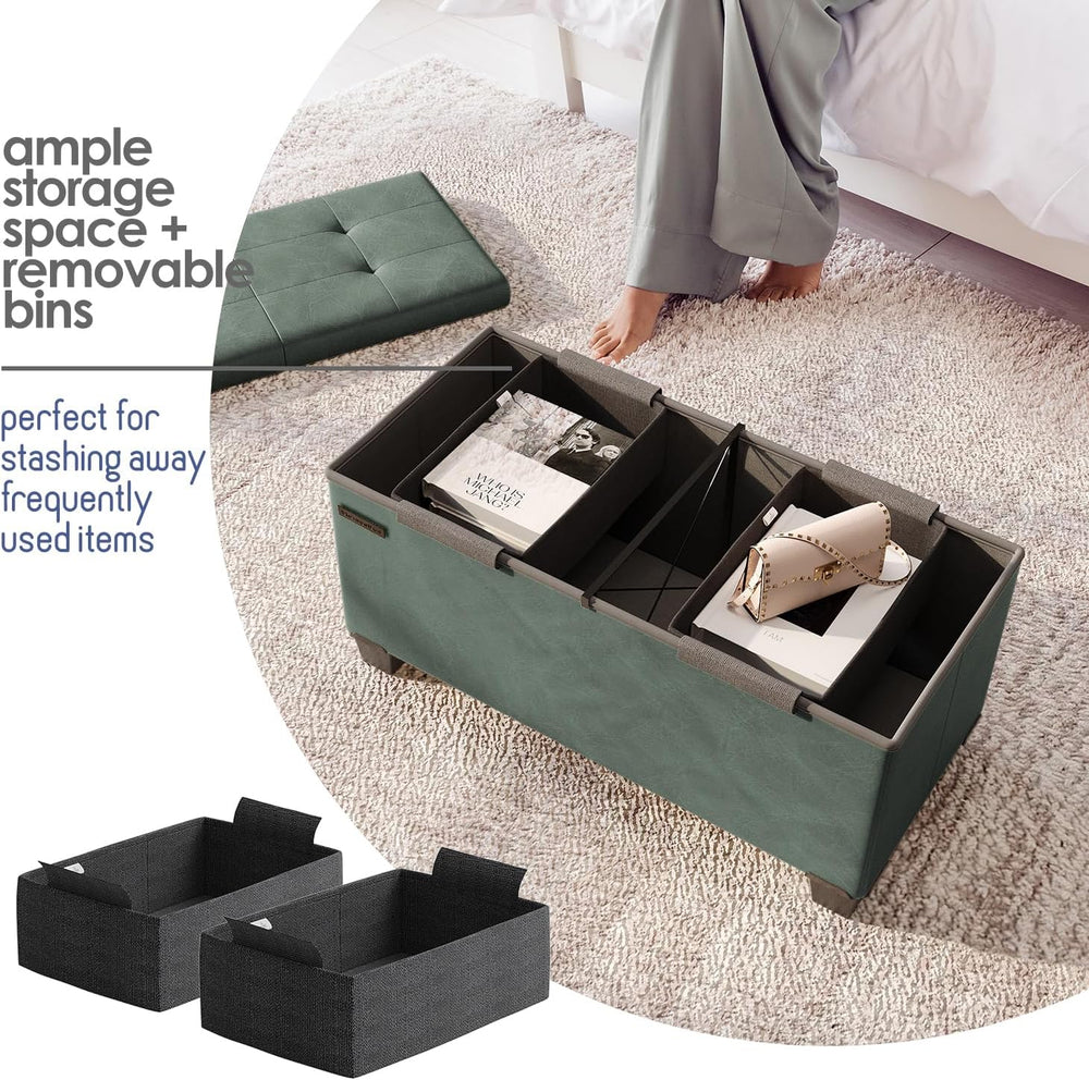 Storage Ottoman Bench with Bins, 30-in Storage Bench for Bedroom End of Bed, ...